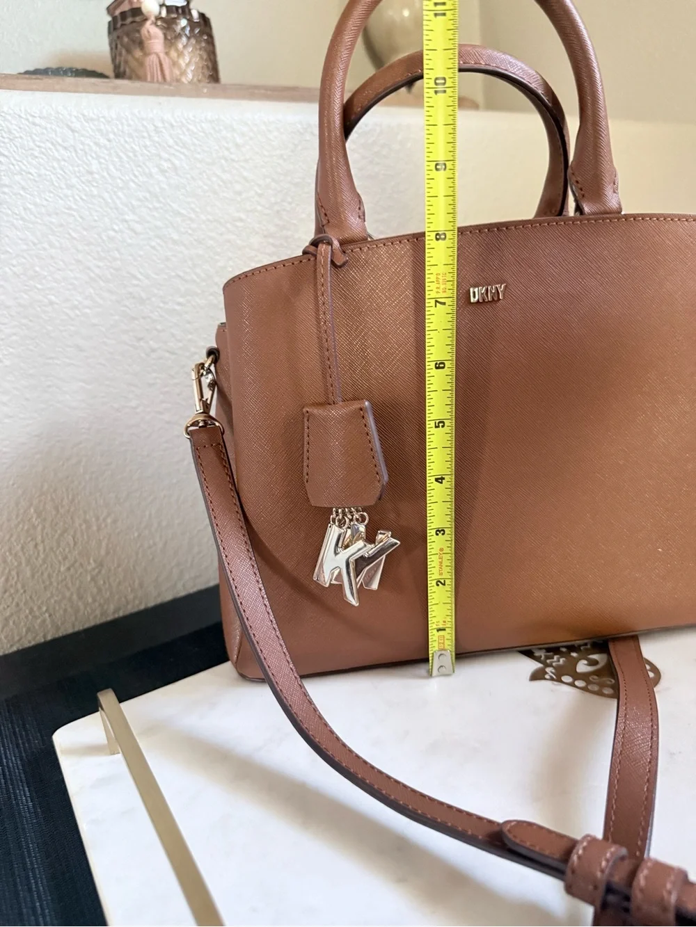 DKNY Tan Leather Satchel with Detachable Strap